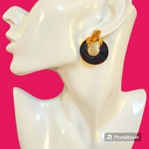 VTG 1980s hot pink teal marble enamel art deco door knocker Castlecore earrings